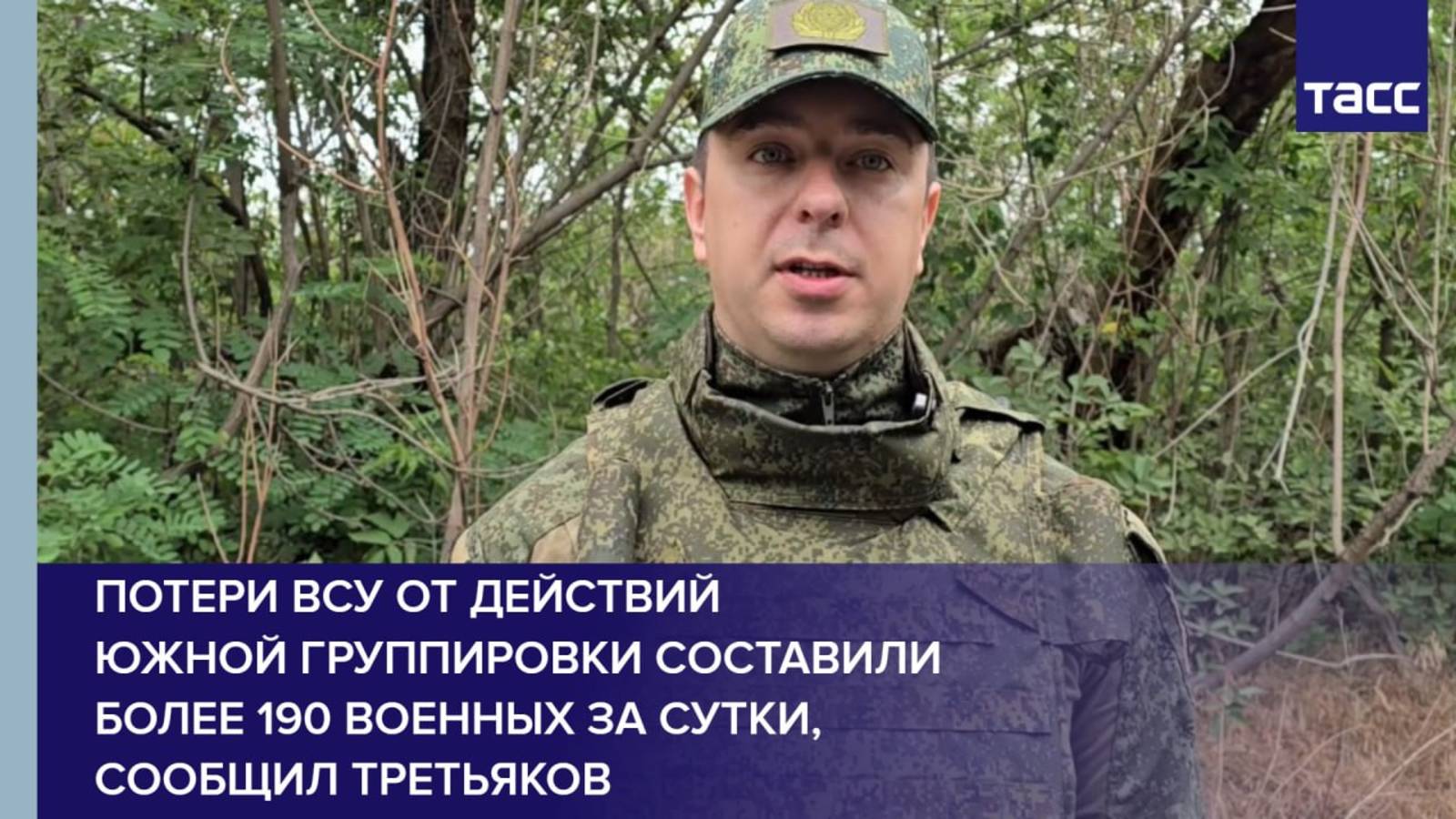 Потери ВСУ от действий Южной группировки составили более 190 военных за сутки, сообщил Третьяков