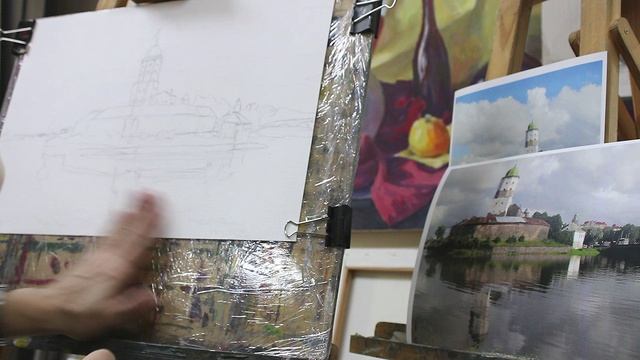 VLOG и ХУДОЖКА: ВЫБОРГ ЧАСТЬ 1 | АКВАРЕЛЬ | Начало Основной Работы | ПОСТРОЕНИЕ+НЕБО