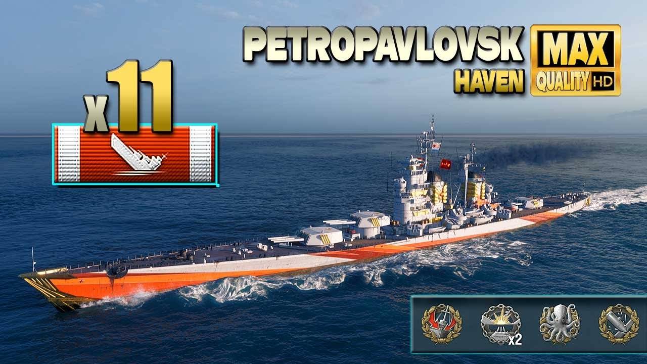 Крейсер Петропавловск: Отличная игра с 11 уничтоженными кораблями - World of Warships