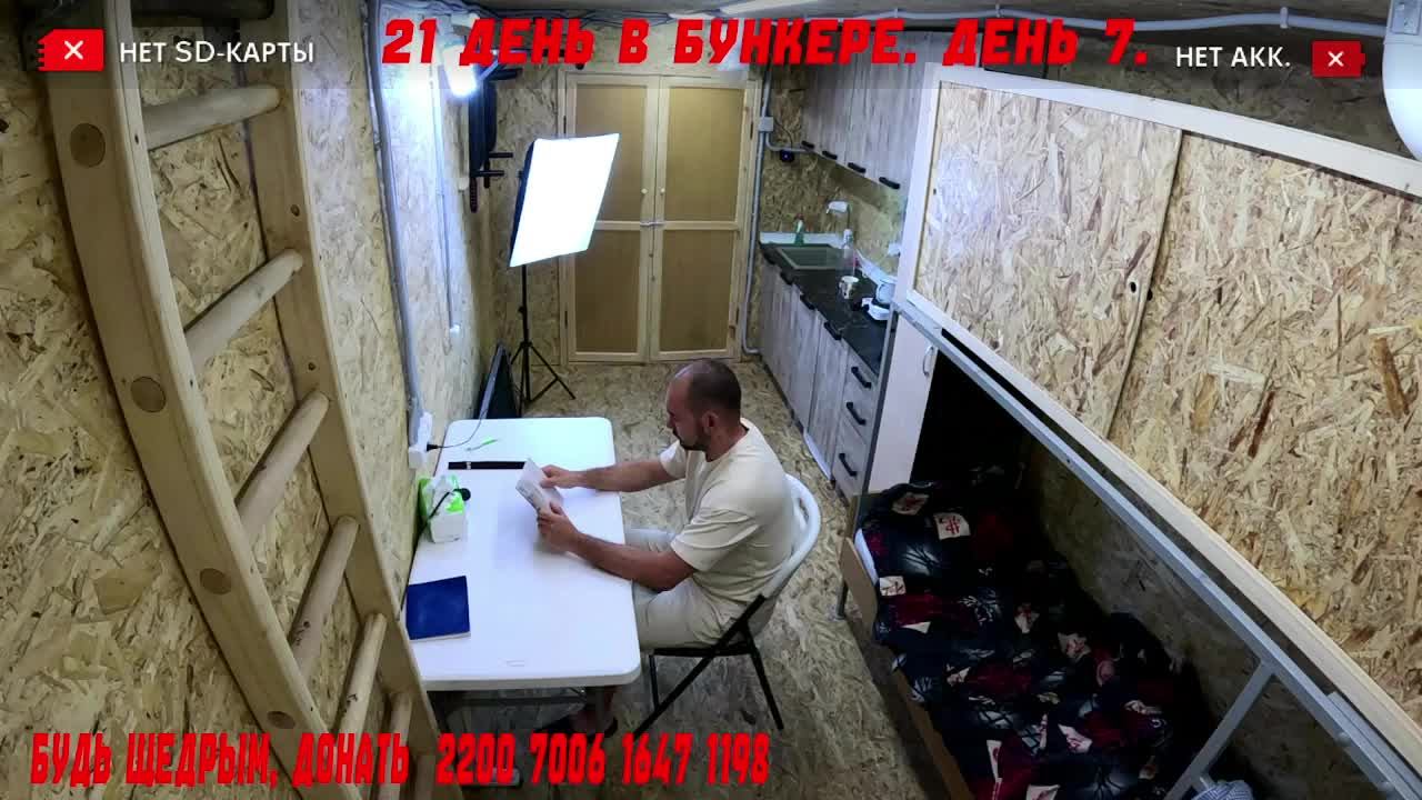 Главная камера. Онлайн трансляция по изоляции человека в подземном бункере.