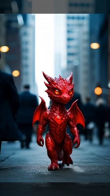 Red mini dragon in the city