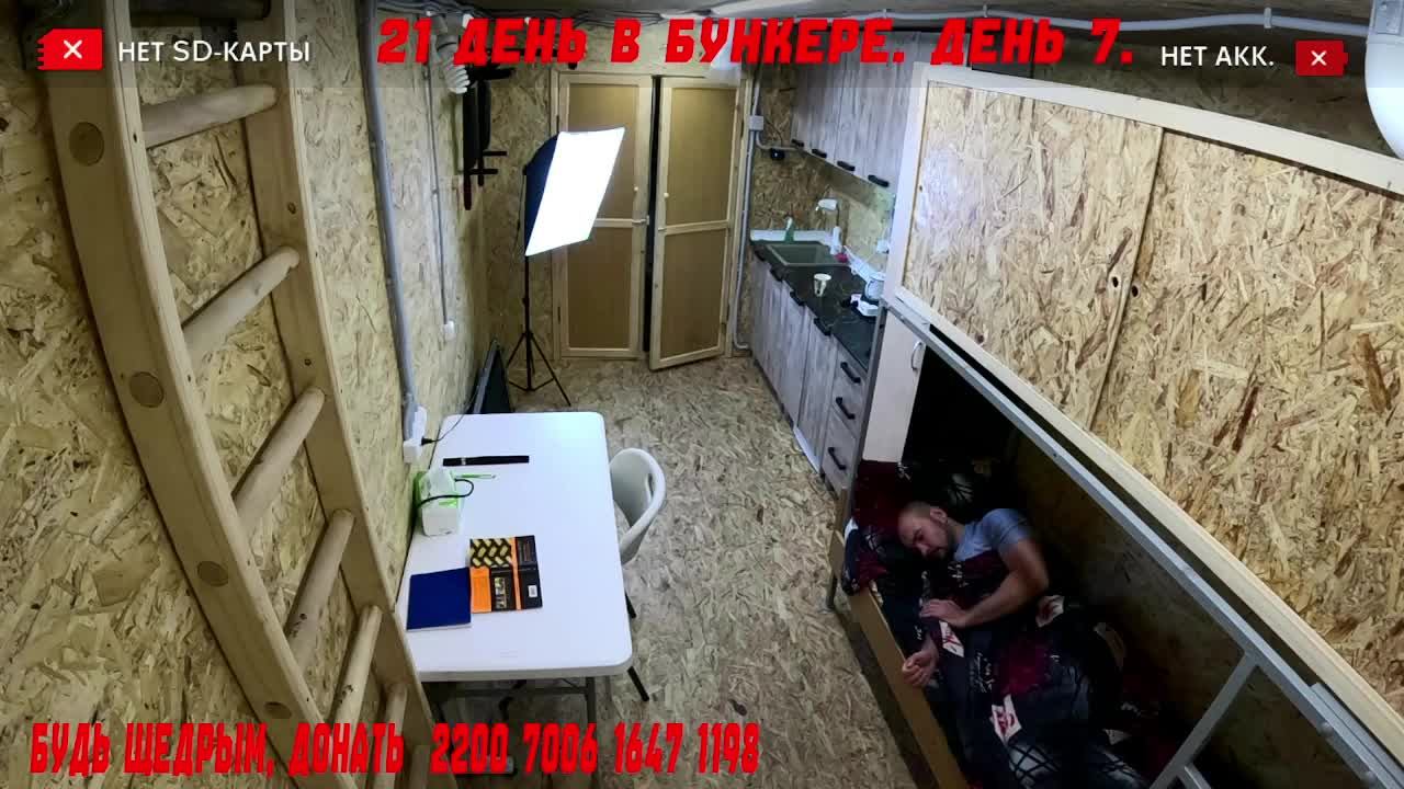 Главная камера. Онлайн трансляция по изоляции человека в подземном бункере.