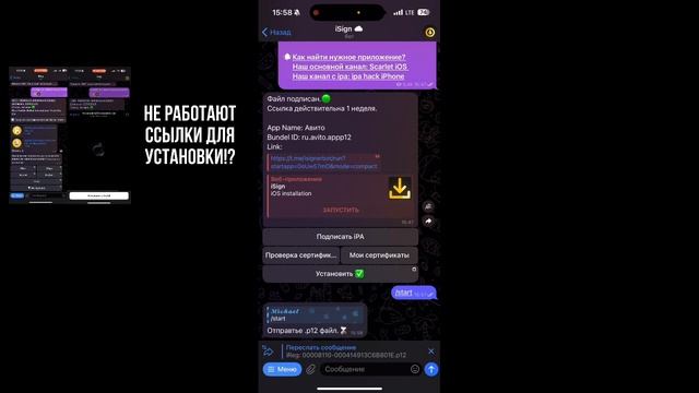 Что делать если не работают ссылки который дал бот с личными сертификатами?