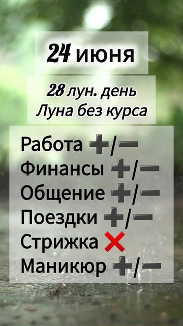 Лунный день 24 июня 2025 года