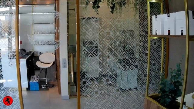 Перегородка из алюминиевого профиля со стеклом и стеклянной дверью под заказ в SPA салоне.