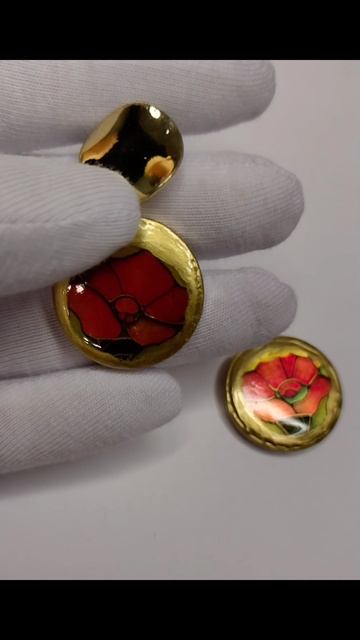 Серьги "Маки" витражные, в стиле Тиффани