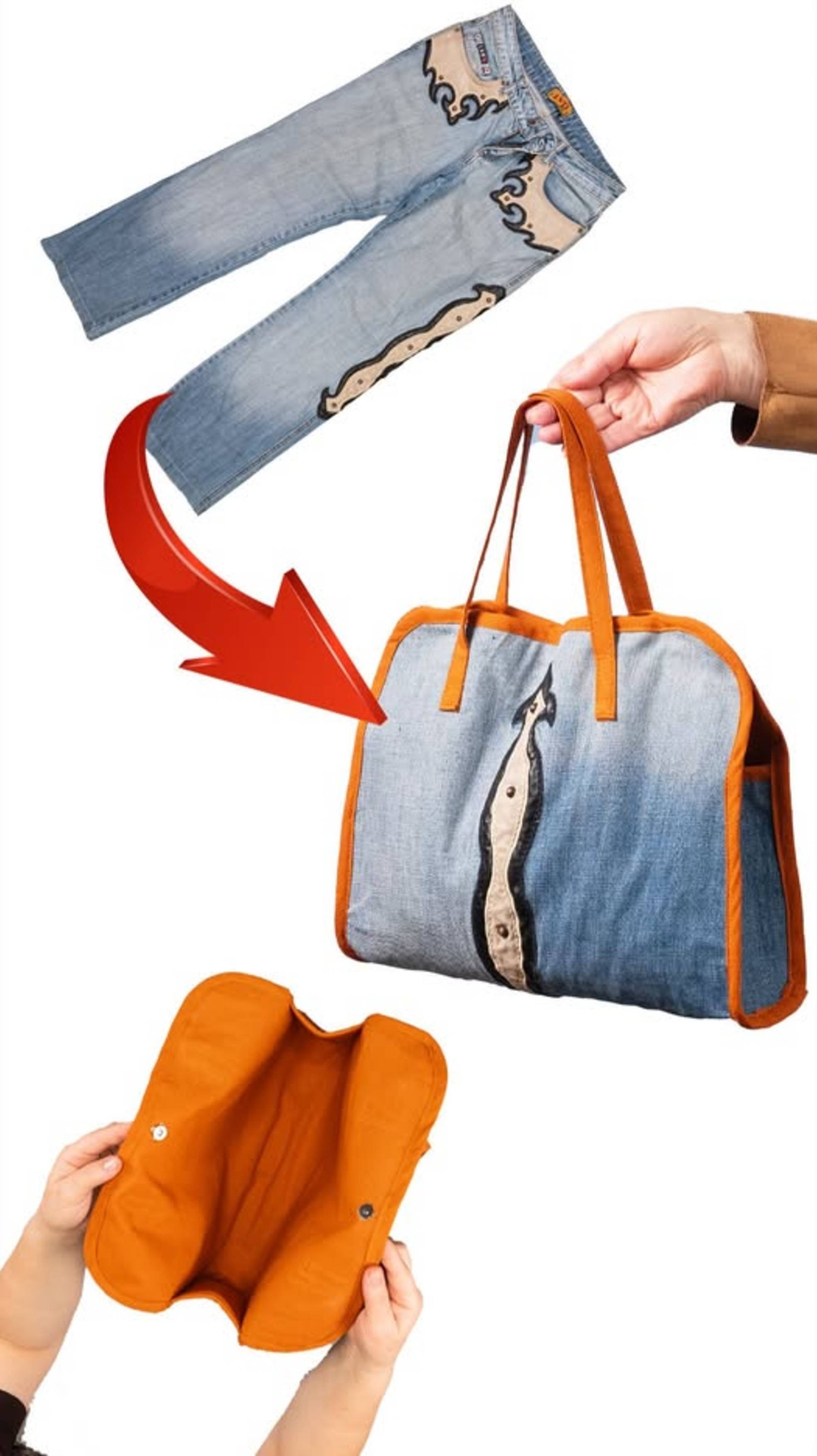 Простая сумка-тоут своими руками из старых джинсов👜✂️