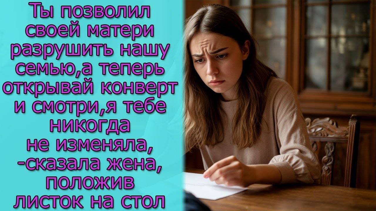 Ты позволил  матери разрушить  семью, а теперь открывай конверт и смотри, сказала жена, положив лист