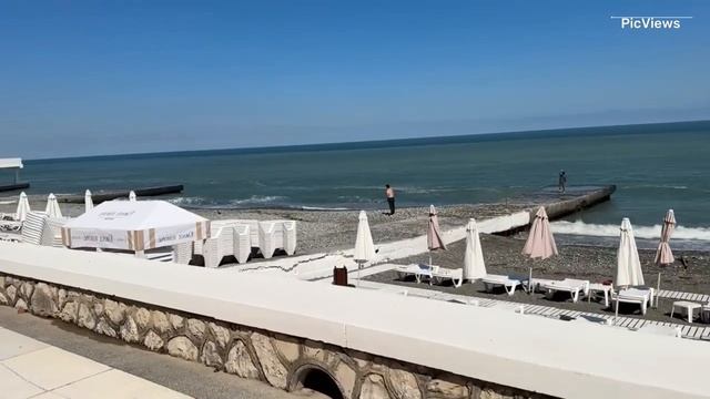 Сочи Адлер пляж Чайка, Взморье, Лазурь сегодня 23 июня 2025. Какая обстановка на море, погода сейчас