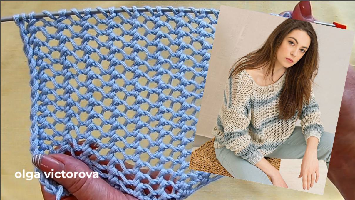 486 АЖУРНАЯ СЕТОЧКА ИЗ ОДНОГО РЯДА Вязание Узоры спицами