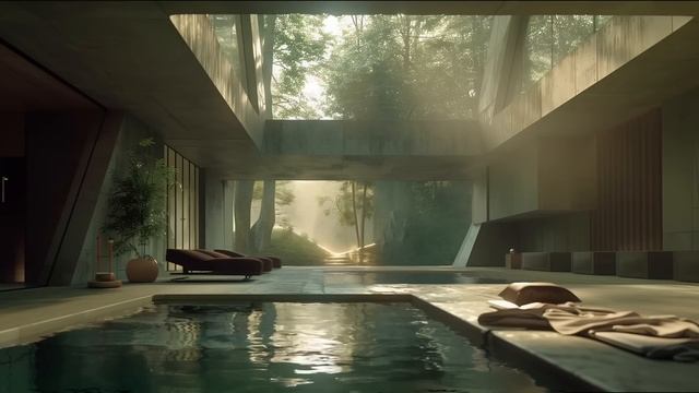 brutalist ambient  pool house  spring