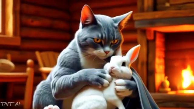 Кот спас одинокого кролика под дождем😺🐰🌧
