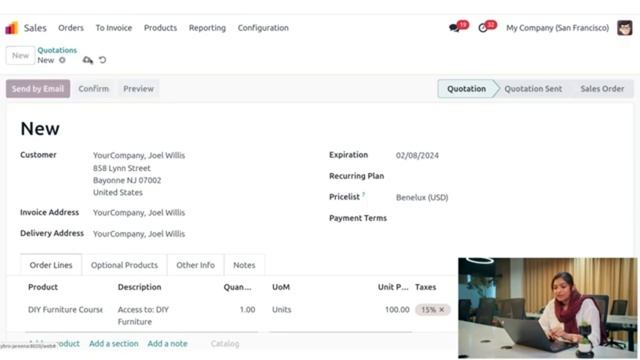 Управление курсом в приложении для продаж Odoo 17
