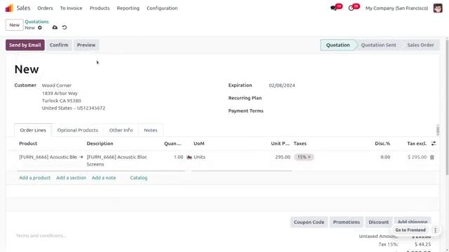 Установка действительности предложения в Odoo 17 Sales