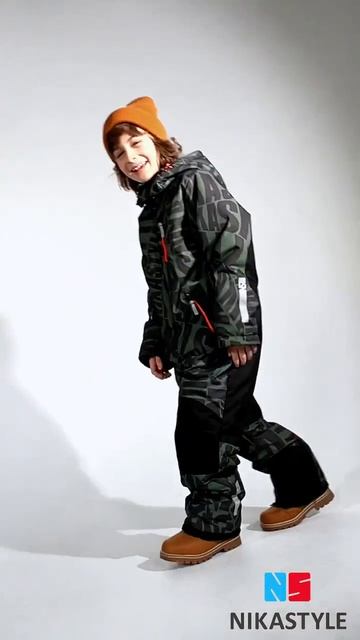 NikaStyle, зимний комбинезон 8з1723 хаки/черный