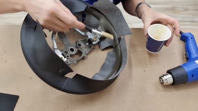 Перетяжка руля оригинальным швом ёлочка