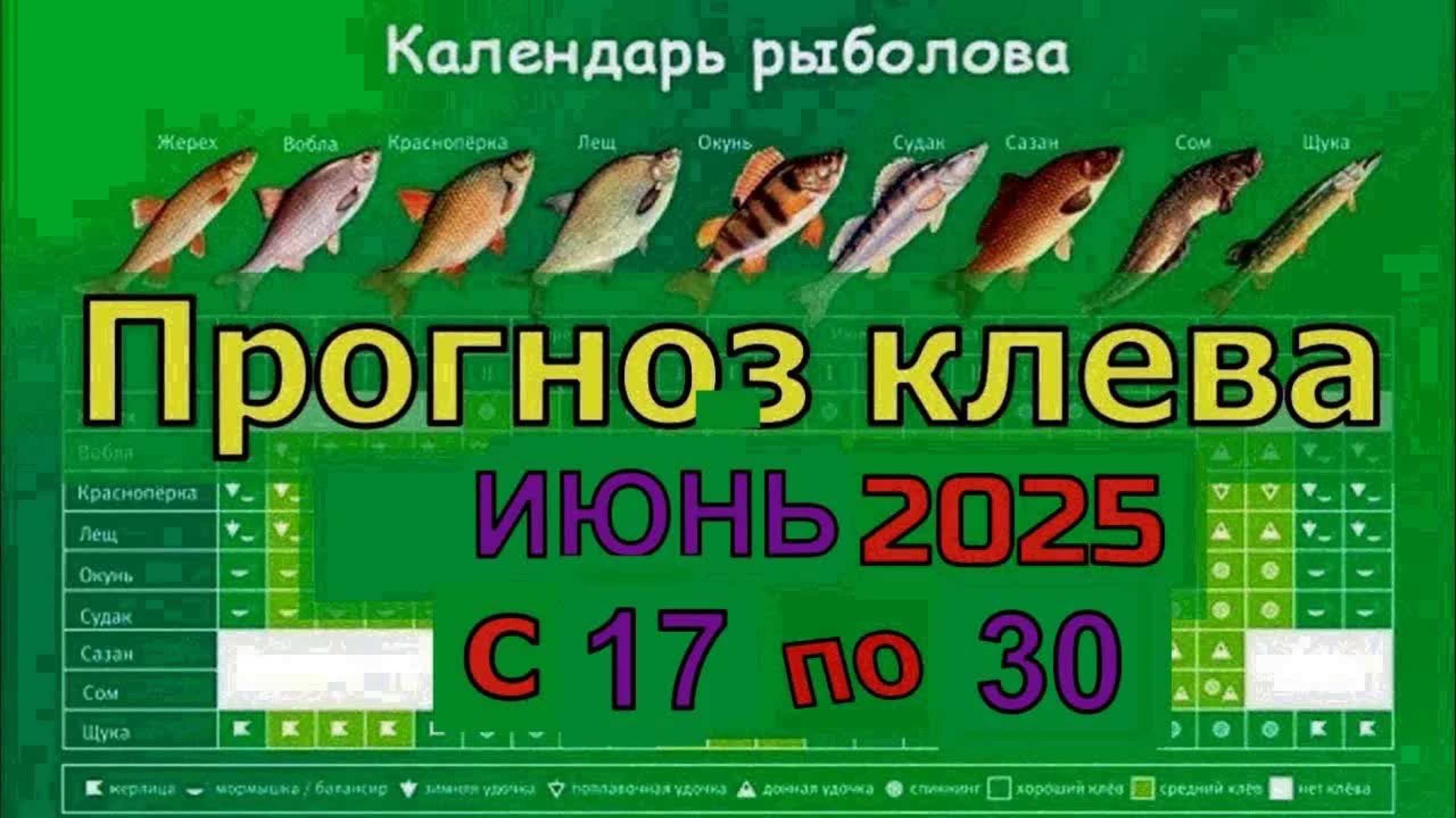 Когда лучше клюет рыба на этой неделе с 17 июня по 30 Июня 2025