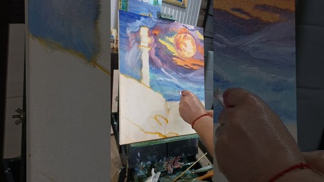 Мастер класс "Маяк". Холст масло 50*40