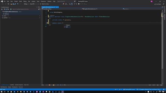 08 - Player Class And Abstract Singleton Class - Unity 2D Game Developer Course Farming Rpg