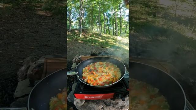 Прекрасный день на природе с рыбой и ризотто