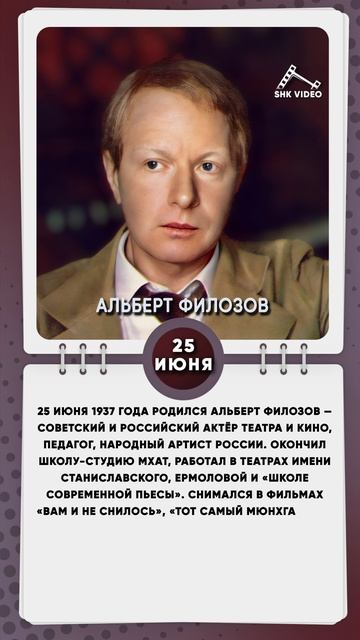 25 июня 1937 года родился Альберт Филозов — советский и российский актёр театра и кино