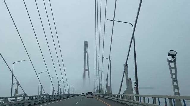 Видимость нулевая, настроение боевое: как водители покоряют Русский мост