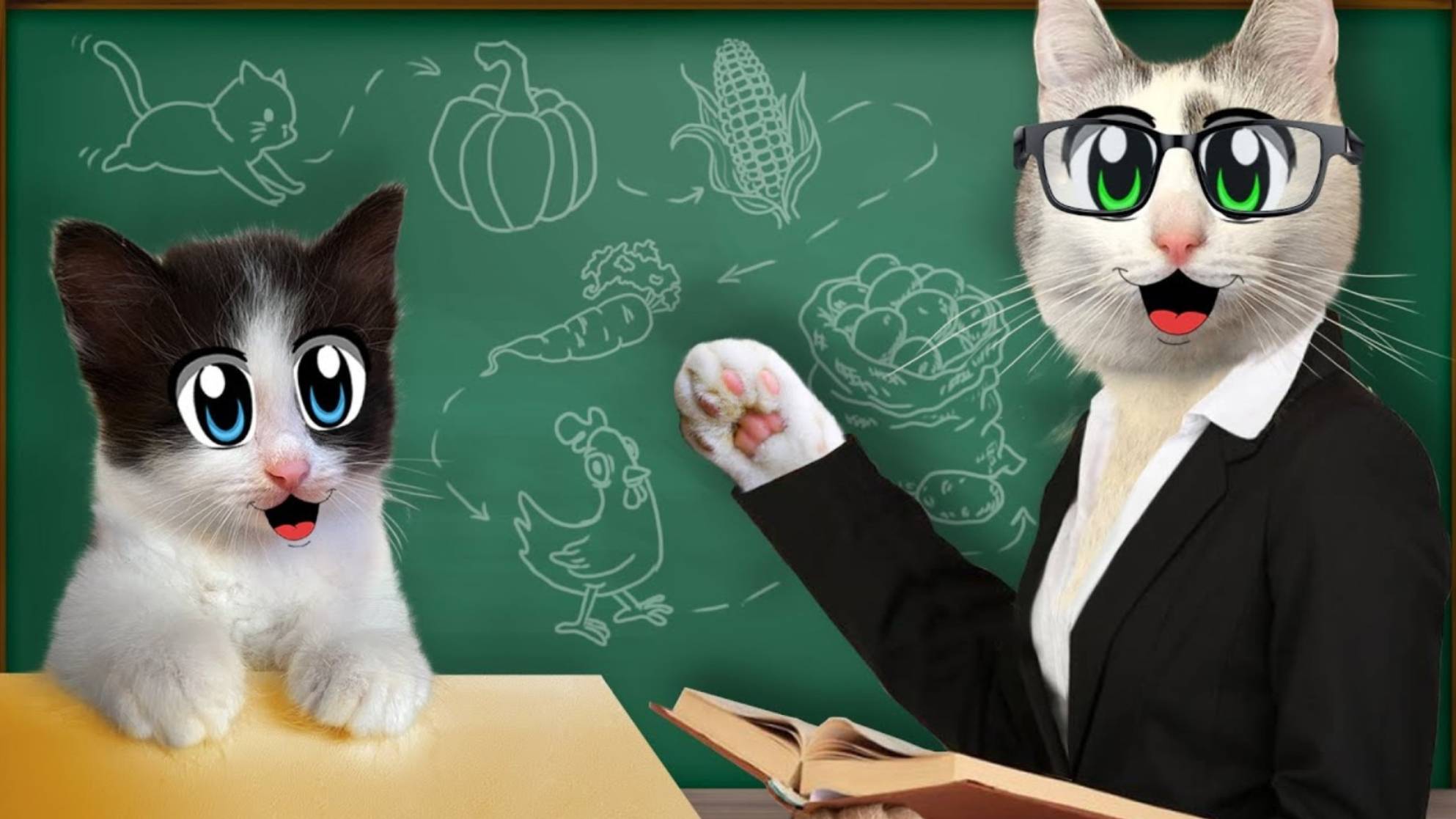 КОТЯТА ПОШЛИ в КОШАЧЬЮ АКАДЕМИЮ А ну-ка Давай-ка ! УРОКИ для ЮГИ и ЯНИ! КОТ МАЛЫШ и МУРКА УЧИТЕЛЯ
