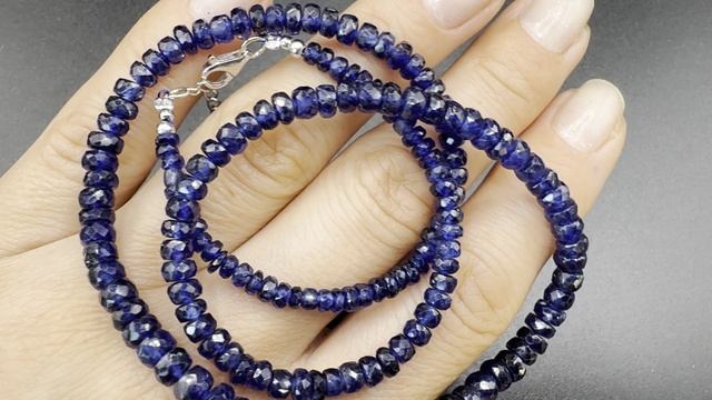Колье из синих сапфиров Длина 44-45 см Бусины 6-3 мм, форма рондель Ювелирная огранка САП046