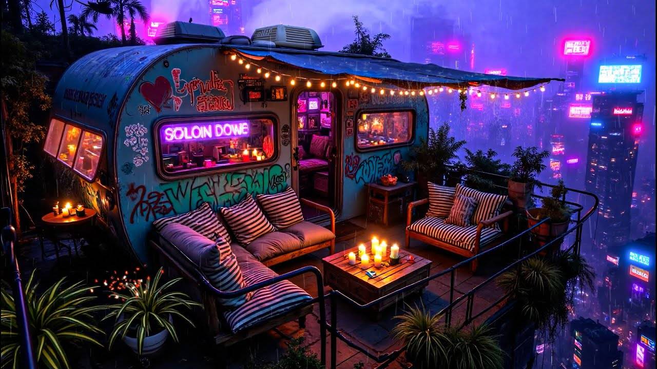Lofi Hip Hop Rain Mix   Study & Relax in Cyberpunk City Glow 🌧️ Chill Beats Playlist