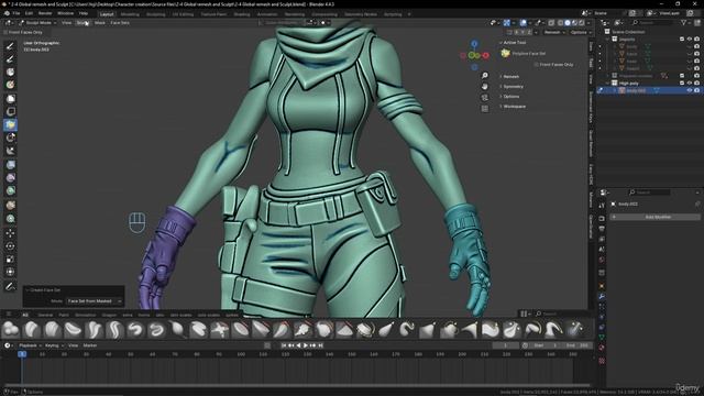 2.Разделение Face Sets по полостям Blender 4.4