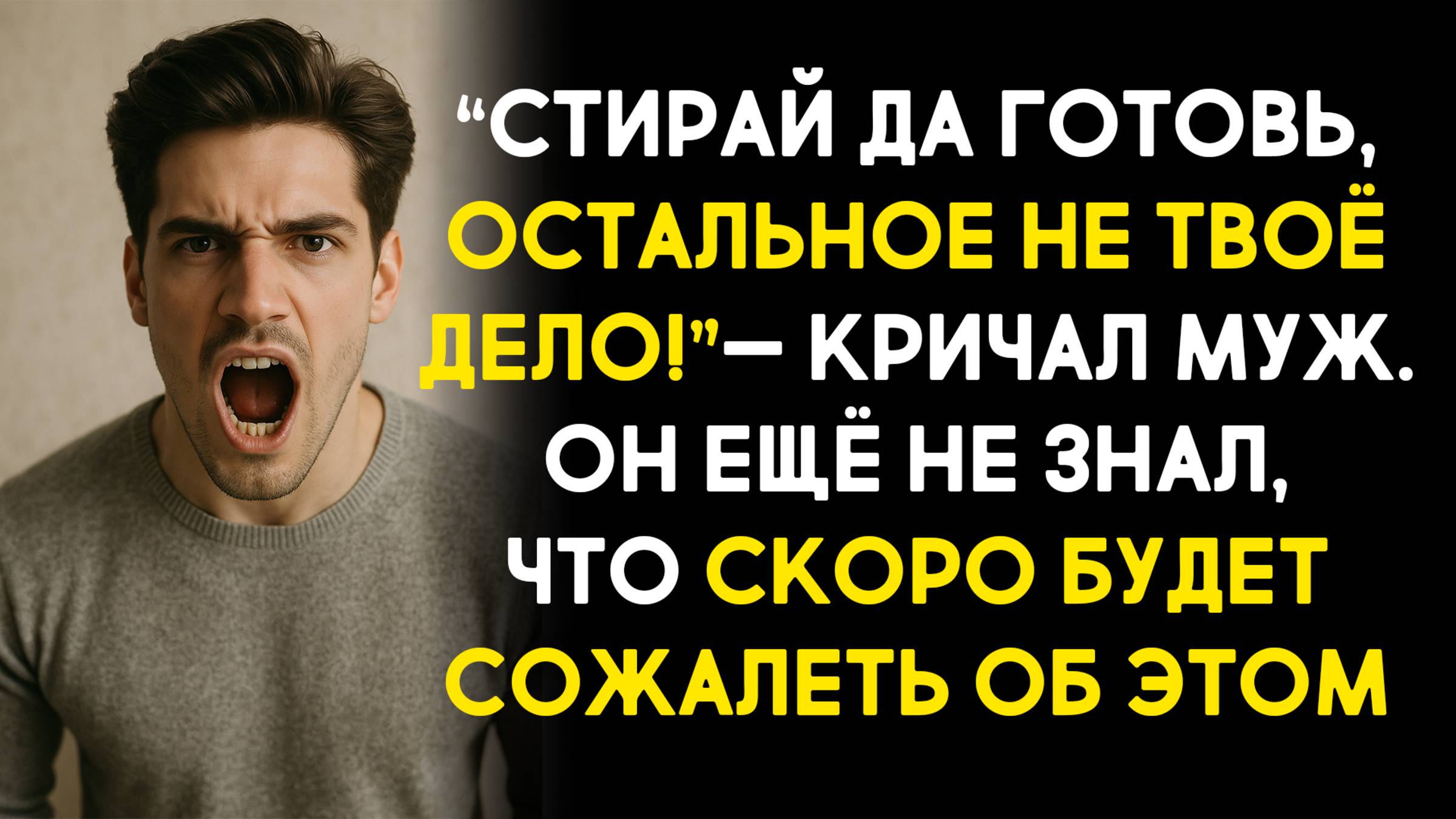 Жизненные истории. “Стирай да готовь, остальное не твоё дело!” — кричал муж. Слушать аудиорассказ