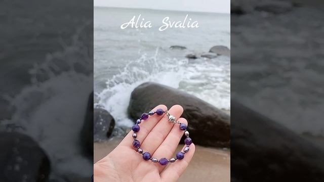 Чароит аметист жемчуг гематит Alia Svalia  жесткий браслет на магнитной застёжке на Озон