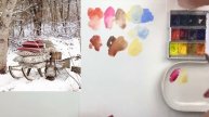 Рисование акварель. Новогодние сани