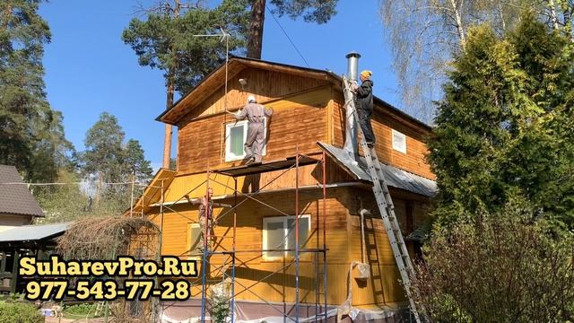 Пескоструйная обработка деревянного дома. Краска Тиккурила