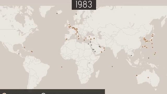 Карта строительства американских военных баз с 1945 года