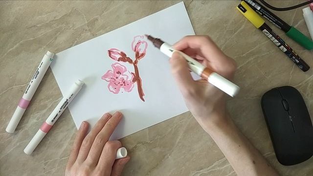 Как нарисовать сакуру акриловыми маркерами и подписать красивой каллиграфической надписью #каллиграф