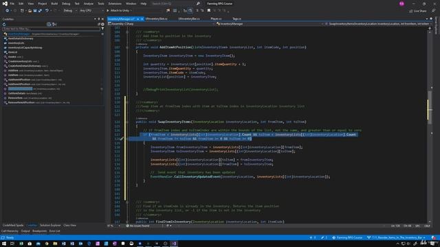 29 - Reorder Items In Inventory Bar - Unity 2D Game Developer Course Farming Rpg