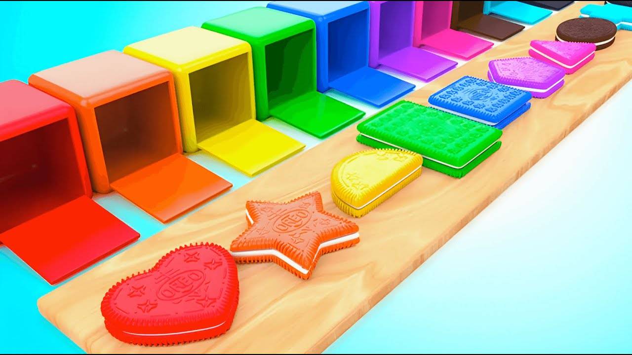 Shapes & Colors for Children with Color Cream Biscuits Shapes 3D Kids Baby Learning Educational