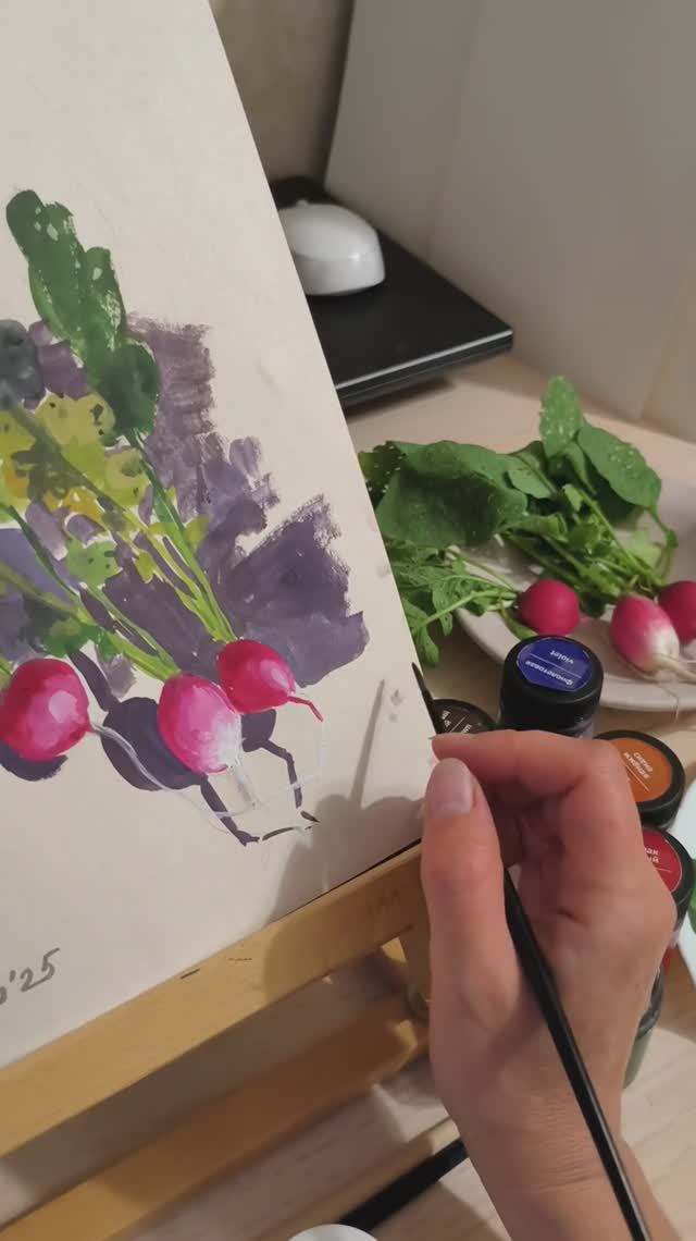 Скетч гуашью с натуры. Редис.