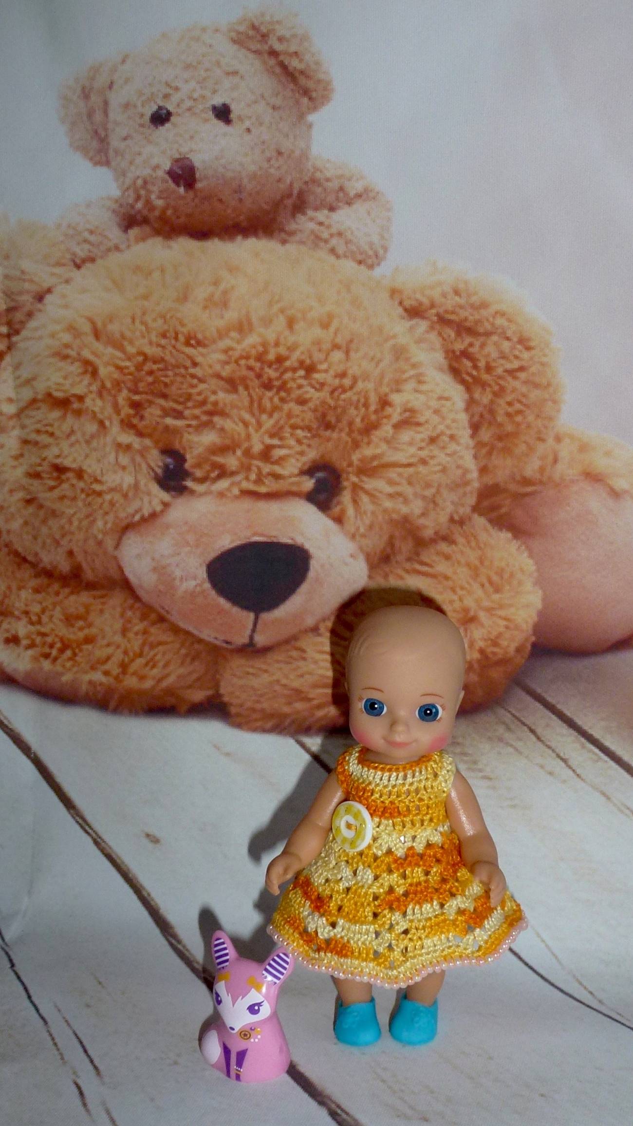 Авторские вязаные наряды\платья на кукол Chou chou 12 см (Zapf Creation). Шу-шу 12 см.