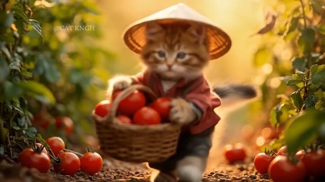 Mama Cat & Kittens Harvest Corn and Makes Tiger Hat For Kittens At Home #catvide