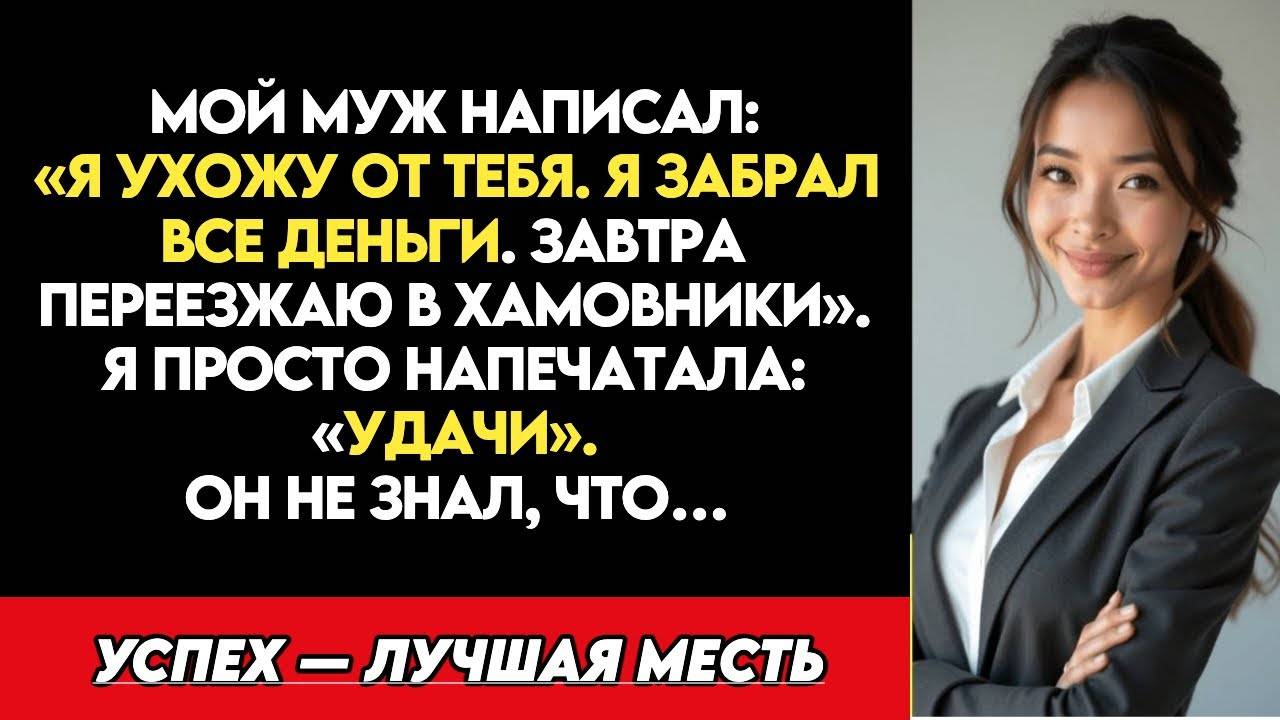 Муж скинул СМС: «Я ушёл и забрал всё». Я лишь ответила «Удачи» — он не знал, что будет дальше…