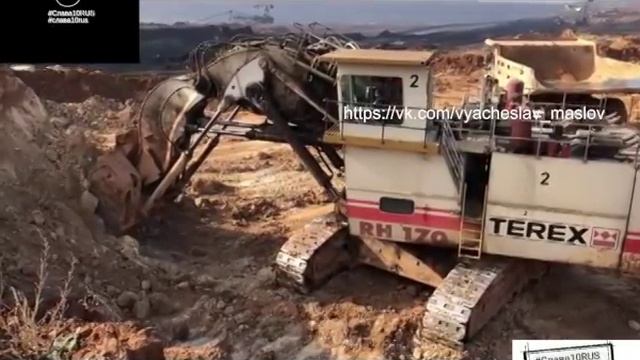 Terex RH170 Shovel Excavator Loading Dumpers In Different Mining Sites - Mega Machines Movie