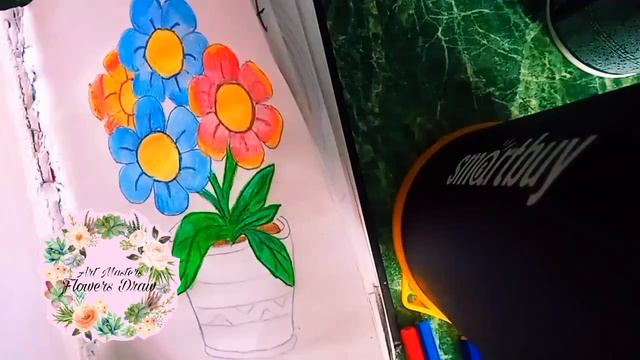 How to Draw and Color a Flower in a Pot | Colored Pencils