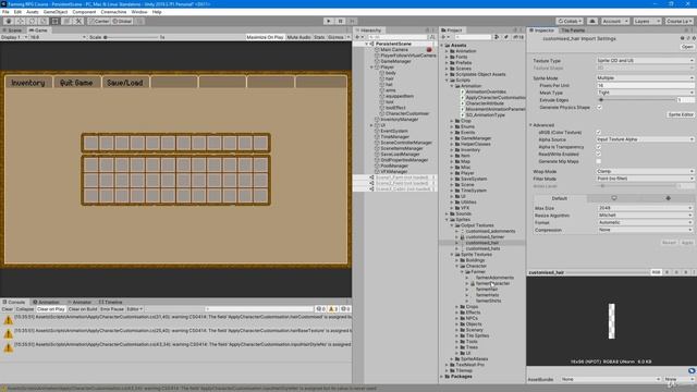 80 - Customise Player Hairstyle - Unity 2D Game Developer Course Farming RPG