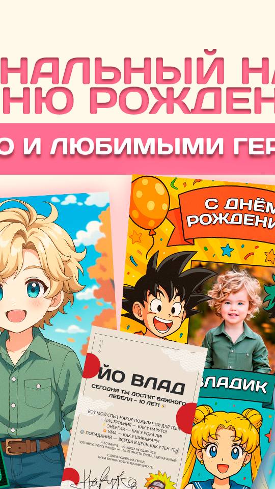 Подарок на День Рождения ребёнку 🎁 Именной набор с фото, героями и плакатом - пример готовый