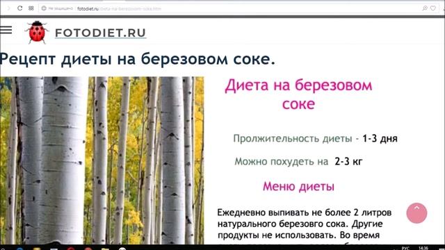 Диета на березовом соке. Калорийность березового сока.