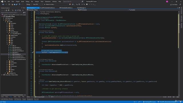91 - NPC Movement Schedules - Unity 2D Game Developer Course Farming RPG