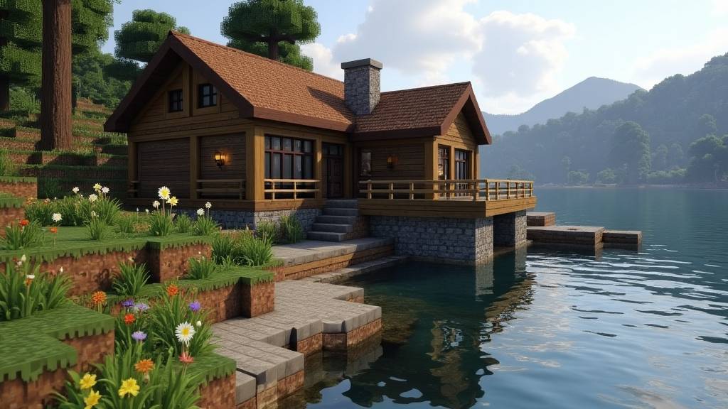🏡 Вид с берега: любуемся нашим домом в Minecraft 🌊