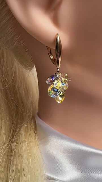 Серьги "Гроздь" с кристаллами Сваровски в цвете желтый хамелеон